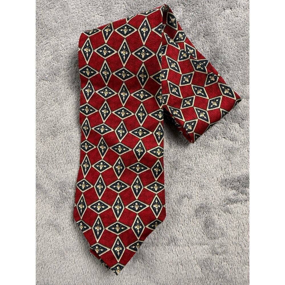 Mara by Countess Mara Mens Silk Tie Red Navy Blue Gold Geometric Diamond Pattern